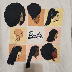 Barbie Graphic Sweatshirt Crewneck Beige XS Cropped Raw Hem